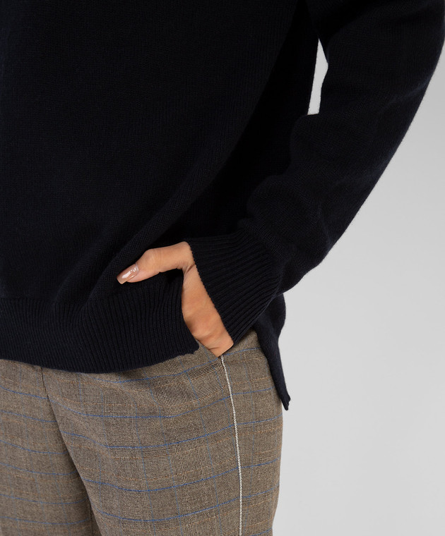Peserico Темно-синий свитер из шерсти, шелка и кашемира с разрезами S99450F0709018 изображение 5