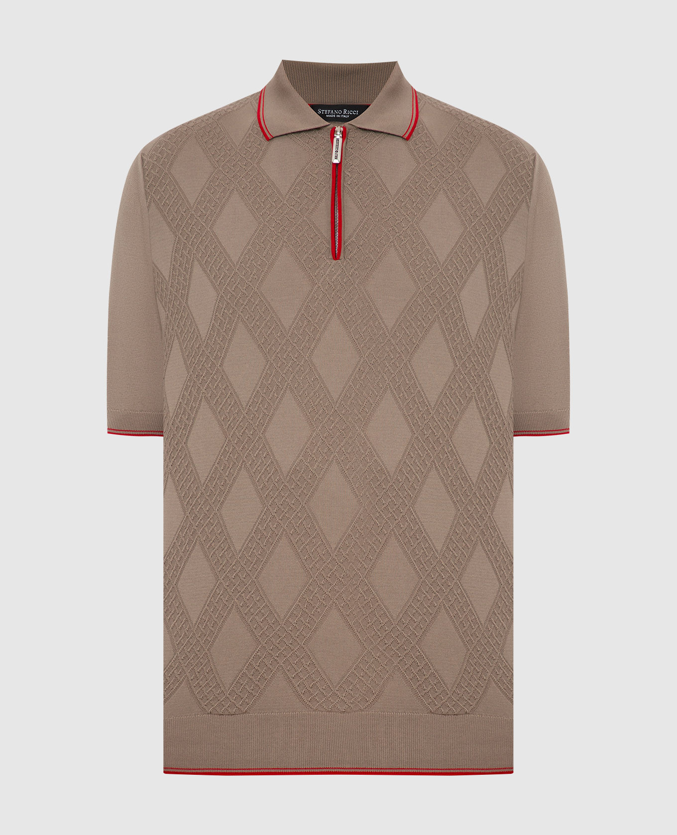 

Темно-бежевое поло с контрастным узором, Бежевый, Поло