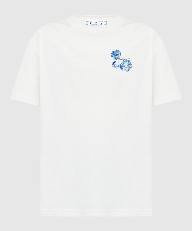 Off-White Светло-бежевая футболка с вышивкой и логотипом OWAA089F21JER002