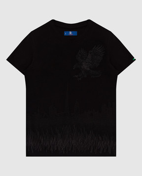 Stefano Ricci Детская черная футболка с вышивкой YNH84001DB803