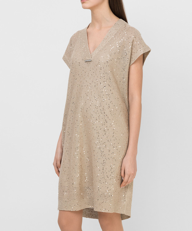 Brunello Cucinelli Бежевое платье из льна и шелка M10551A82 изображение 3