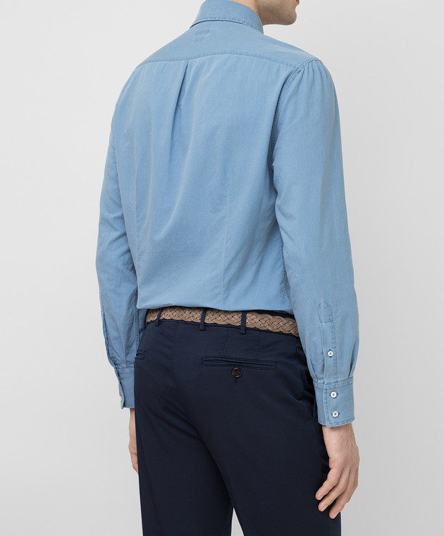 Brunello Cucinelli Голубая рубашка на пуговицах ML6931718 изображение 4