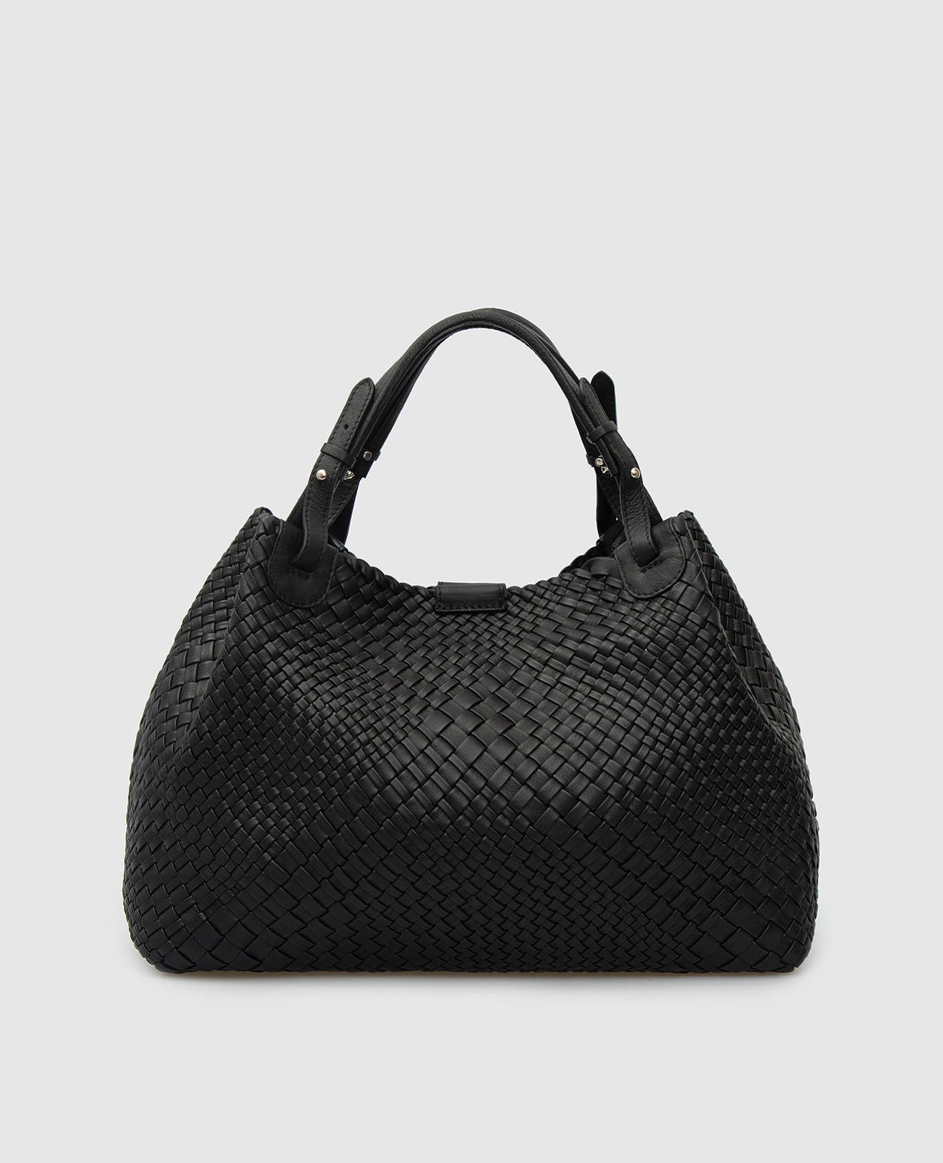 Черная кожаная сумка-тоут с плетением Intrecciato