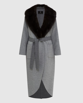 Giuliana Teso Сіре пальто з вовни і кашеміру з коміром з хутра соболя 84QS392
