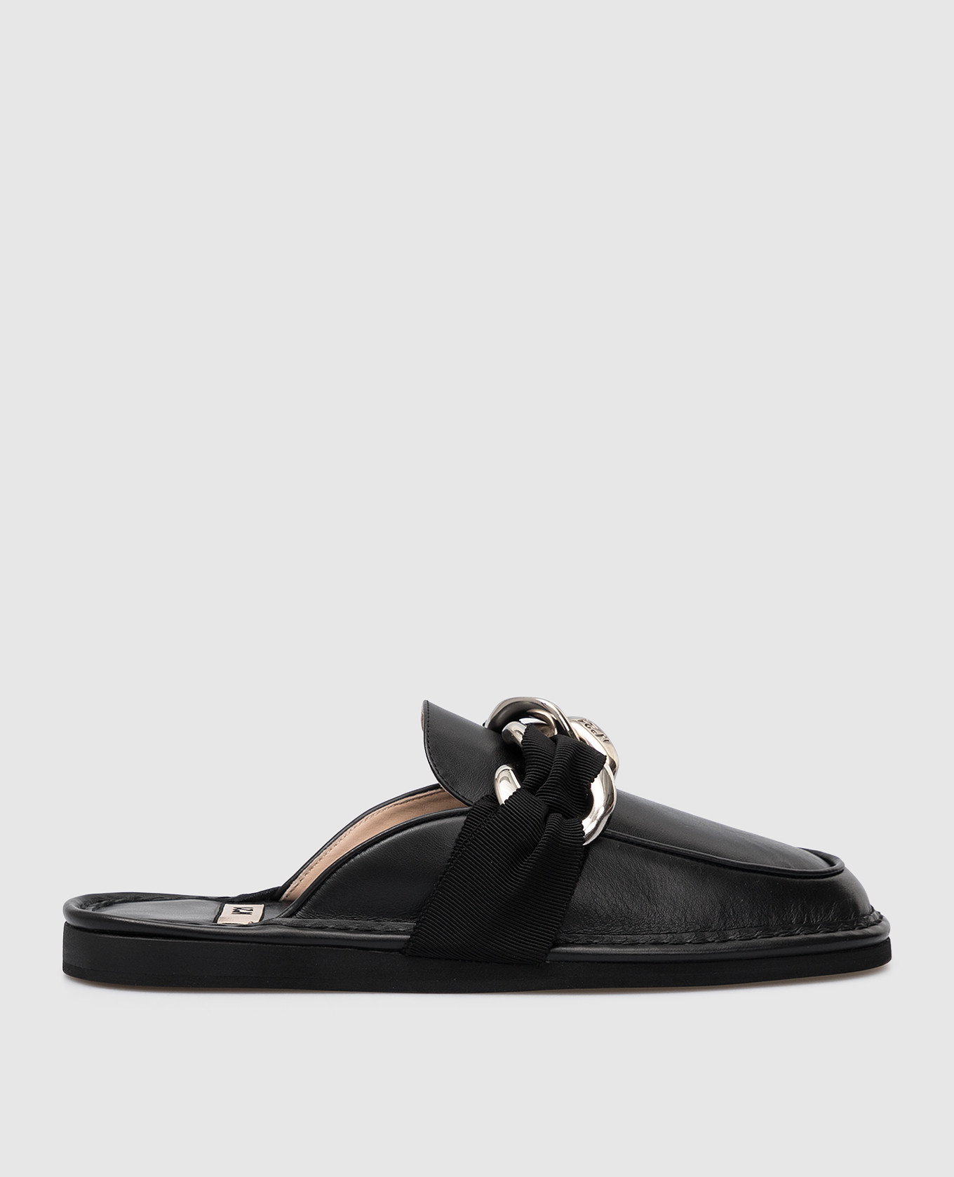 

Черные кожаные мюли с цепью, Черный, Мюли