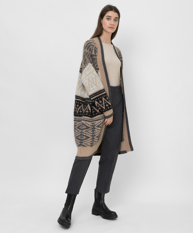 Brunello Cucinelli Кардиган из мохера и кашемира в контрастный узор MBB380506 изображение 2