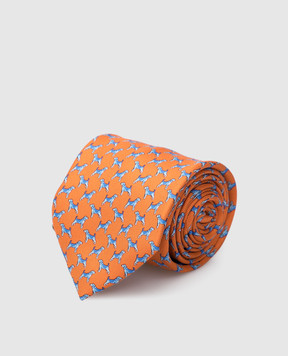 Stefano Ricci Детский оранжевый шелковый набор из галстука и платка-паше в узор YDHNG300