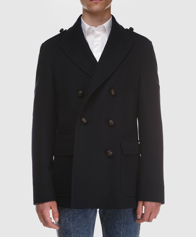 Gucci Темно-синє пальто з вовни і кашеміру 523628 зображення 3