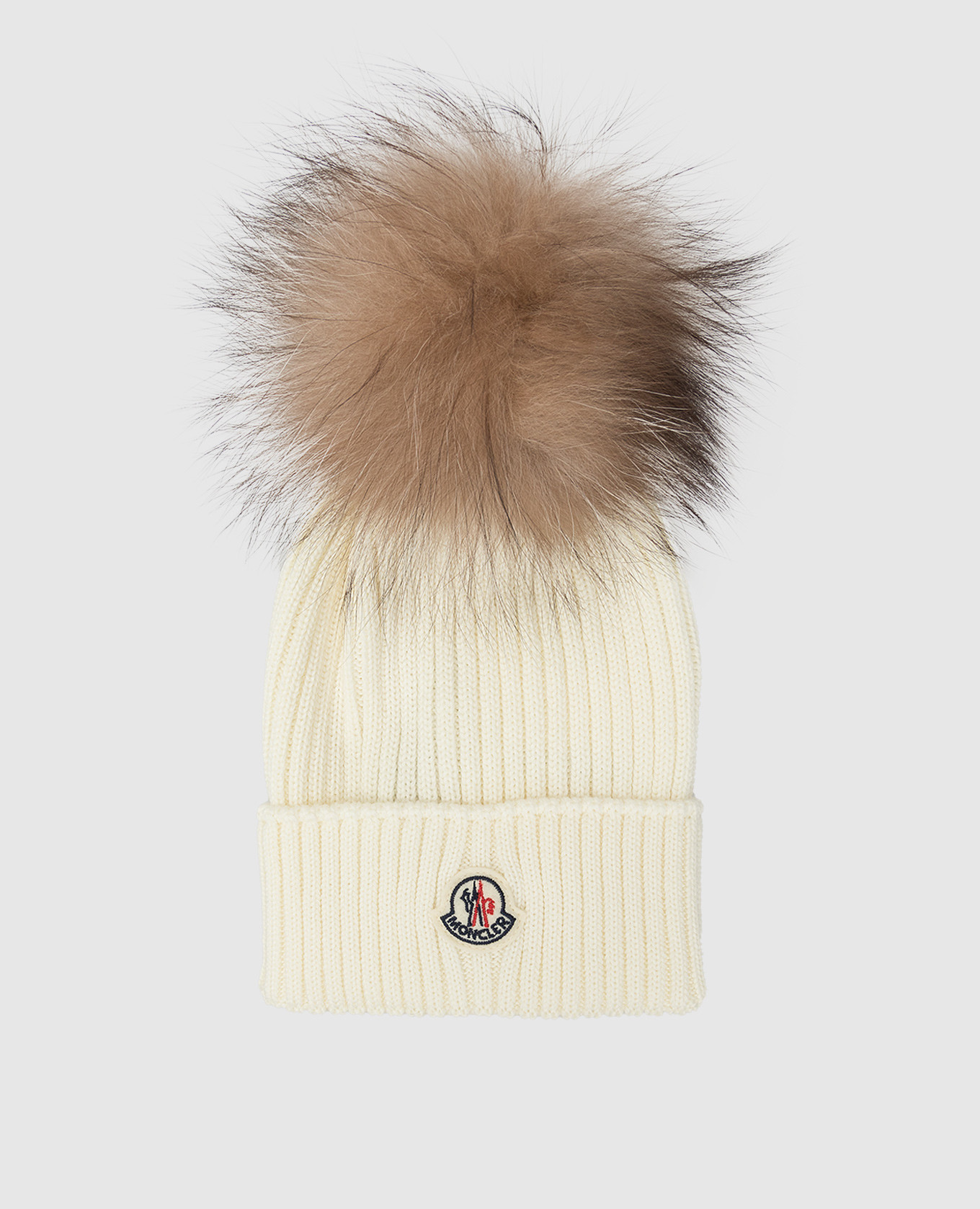 

Детская светло-бежевая шапка из вирджинской шерсти с бубоном Moncler ENFANT, Светло-бежевый, Шапки