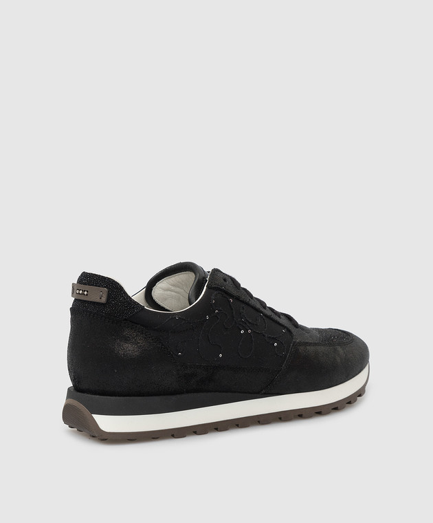 Peserico Черные кожаные кроссовки с вышивкой S39413C0R09811 изображение 4