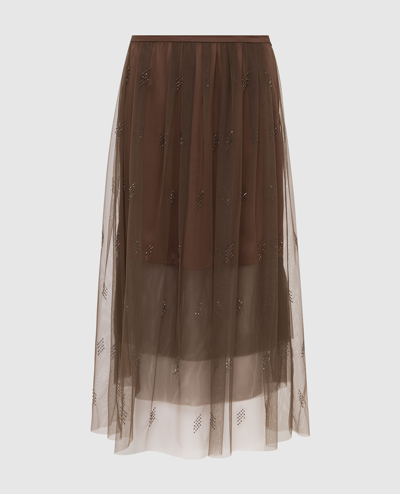 

Бежевая юбка с кристаллами Swarovski, Бежевый, Юбки-а-силуэта