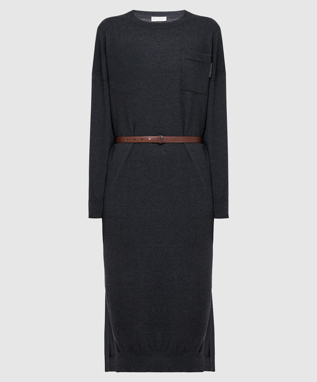 Brunello Cucinelli Темно-серое платье из кашемира M2E811A90