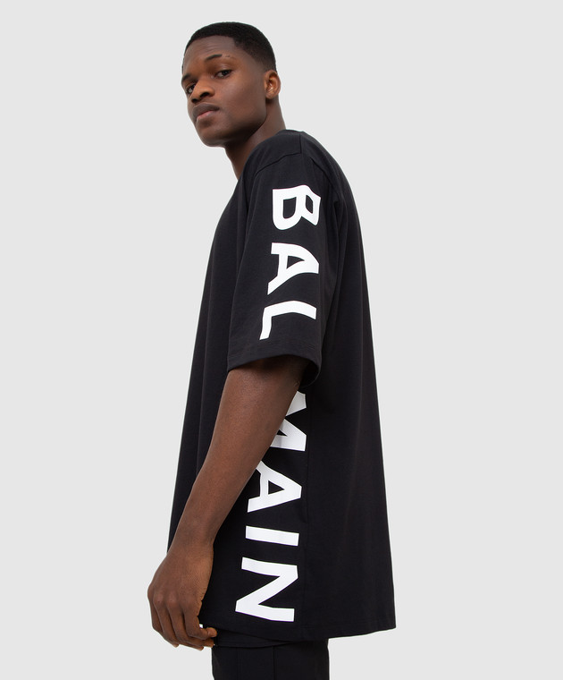 Balmain Черная футболка oversize с логотипом XH1EH015BB15 изображение 5