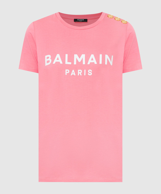 Balmain Розовая футболка с принтом логотипа XF1EF005BB02