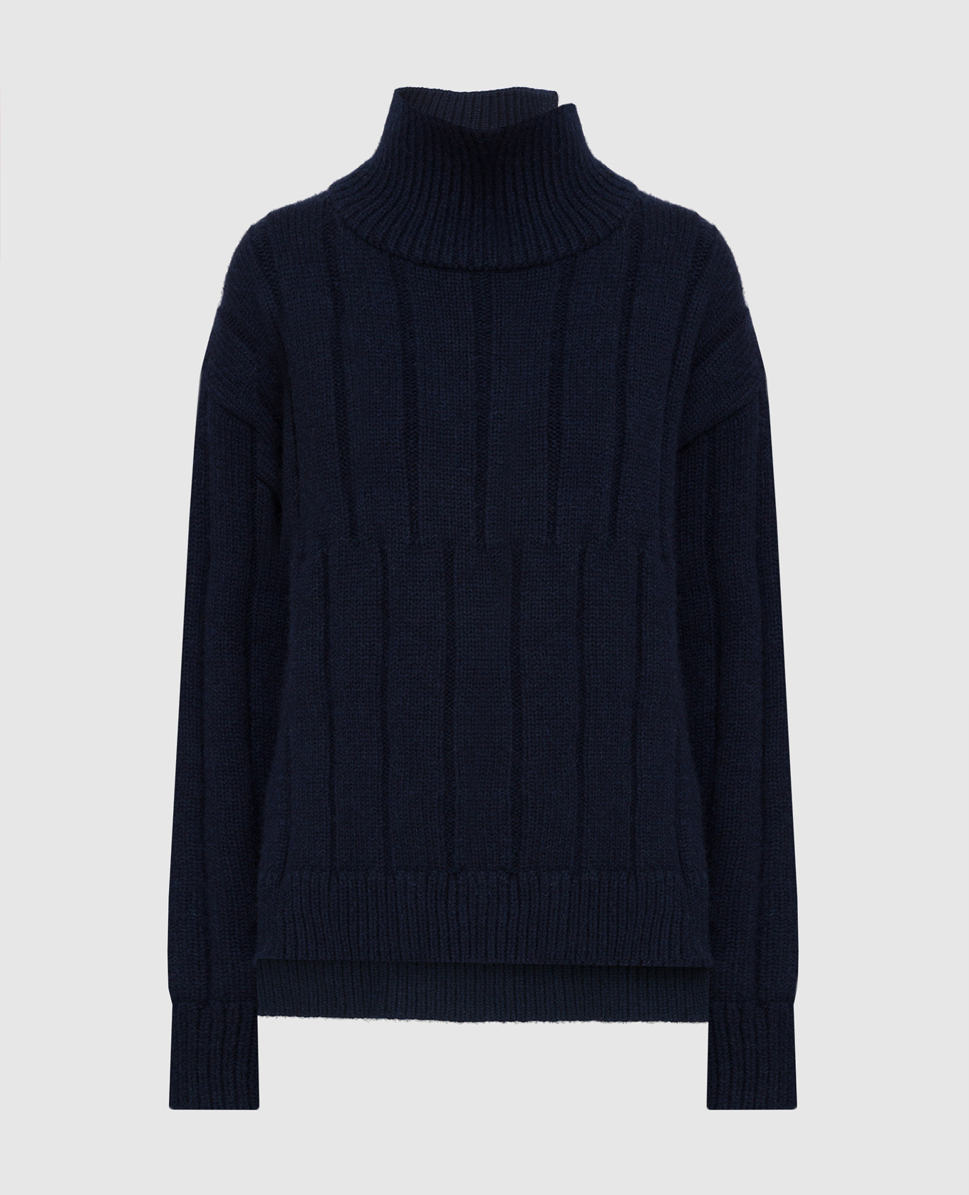 Темно-синий свитер из шерсти и альпаки с разрезами