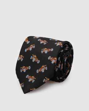 Stefano Ricci Дитячий чорний шовковий набір з краватки і хустки-паші у візерунок YDHNG700