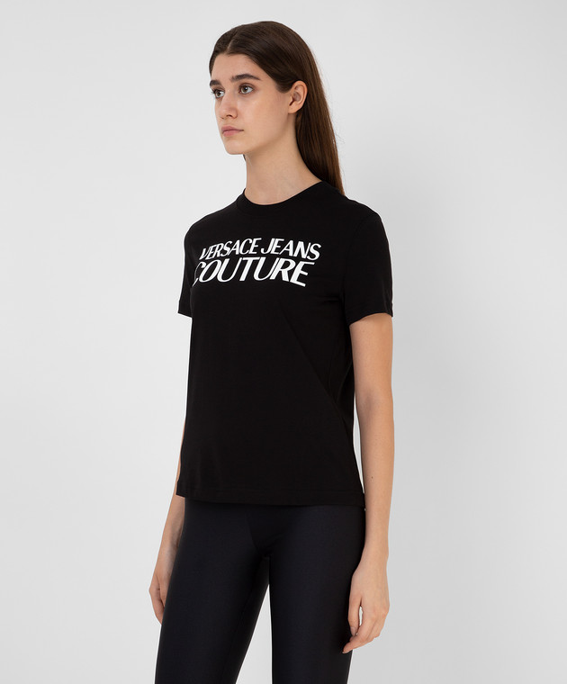 Versace Jeans Couture Черная футболка с принтом логотипа 71HAHF00CJ00F изображение 3