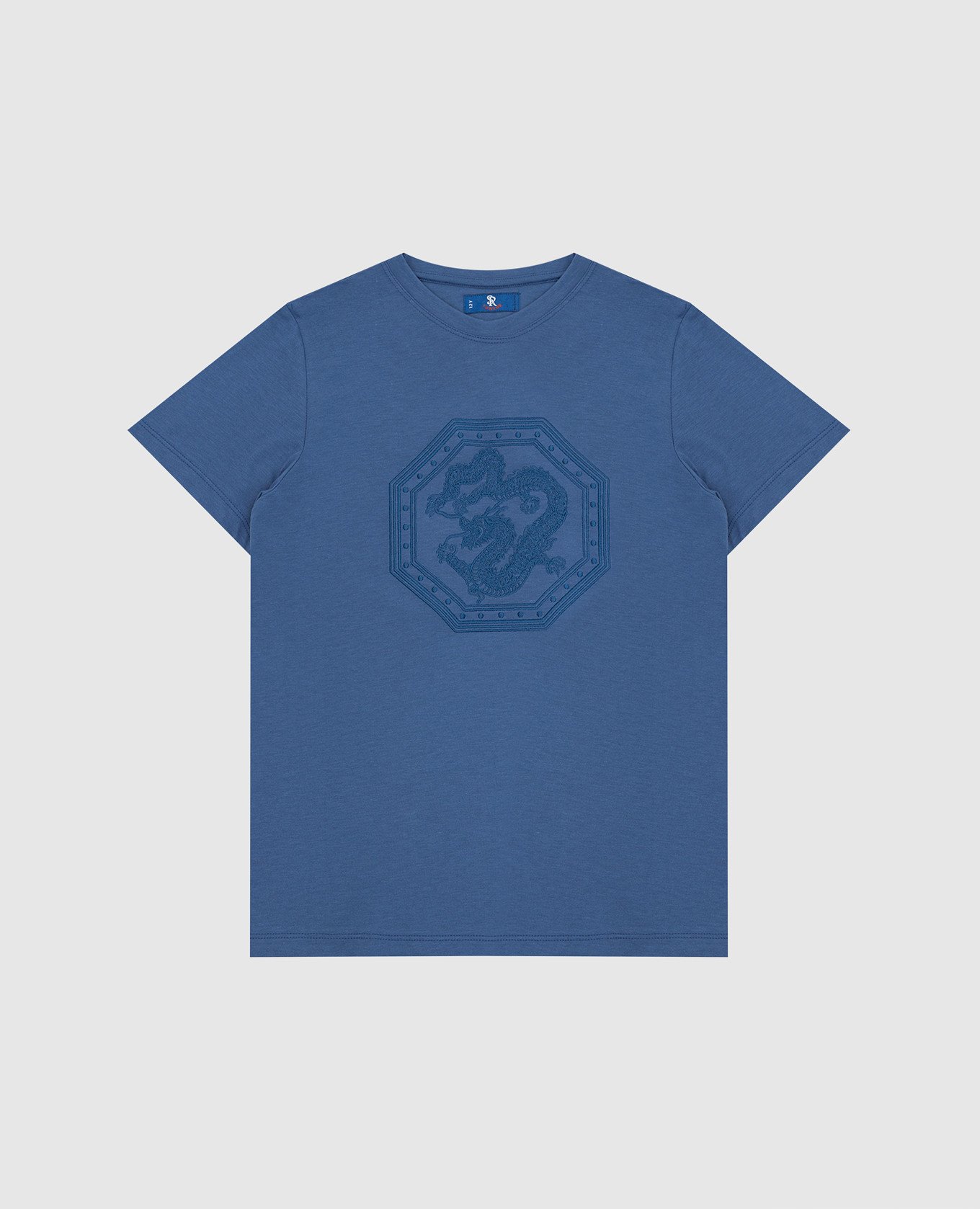 Stefano Ricci Детская синяя футболка с вышивкой YNH7200050803