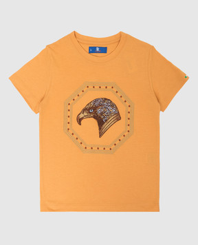 Stefano Ricci Детская оранжевая футболка с вышивкой YNH8200160803