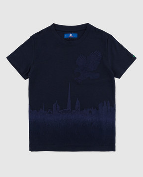 Stefano Ricci Детская темно-синяя футболка с вышивкой YNH84001DB803