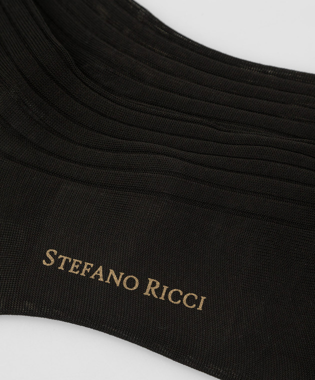Stefano Ricci Темно-коричневі шкарпетки в рубчик C009UN0001C009UN зображення 3