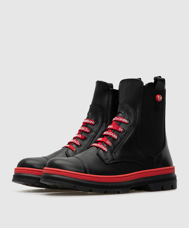 Dolce&Gabbana Детские черные кожаные ботинки на меху D10969A18893738 изображение 2