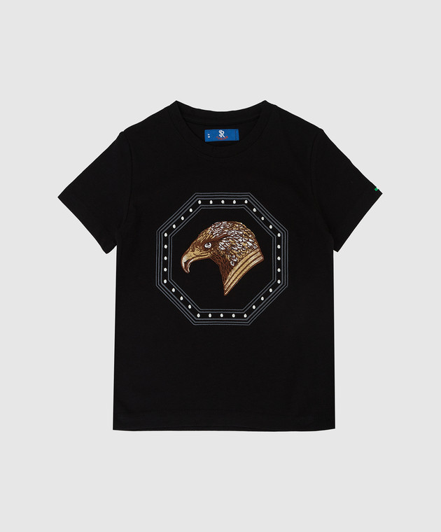 Stefano Ricci Детская черная футболка с вышивкой эмблемы YNH8200160803