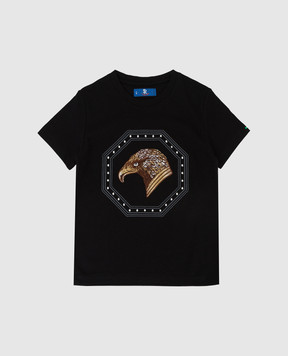 Stefano Ricci Дитяча чорна футболка з вишивкою емблеми YNH8200160803