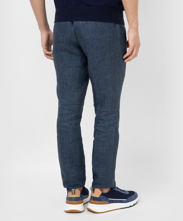 Brunello Cucinelli Темно-синие льняные брюки в узор MH237E1740 изображение 4