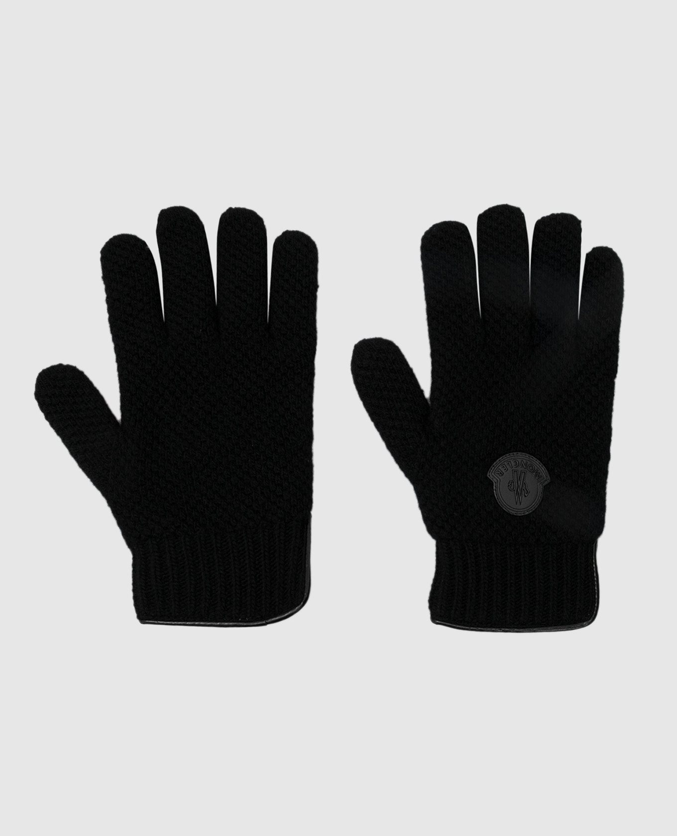 Moncler Черные перчатки из шерсти с патчем 3A00009M1115