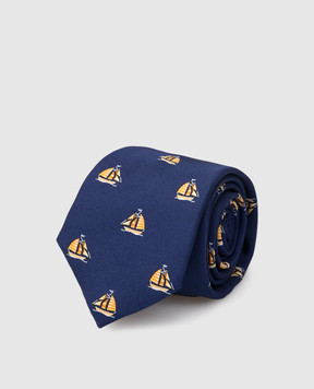 Stefano Ricci Дитячий темно-синій шовковий набір із краватки та хустки-паші у візерунок YDHNG600