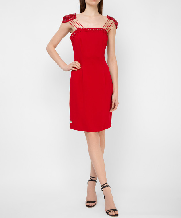Philipp Plein Красное платье с кристаллами CWRG0060 изображение 2