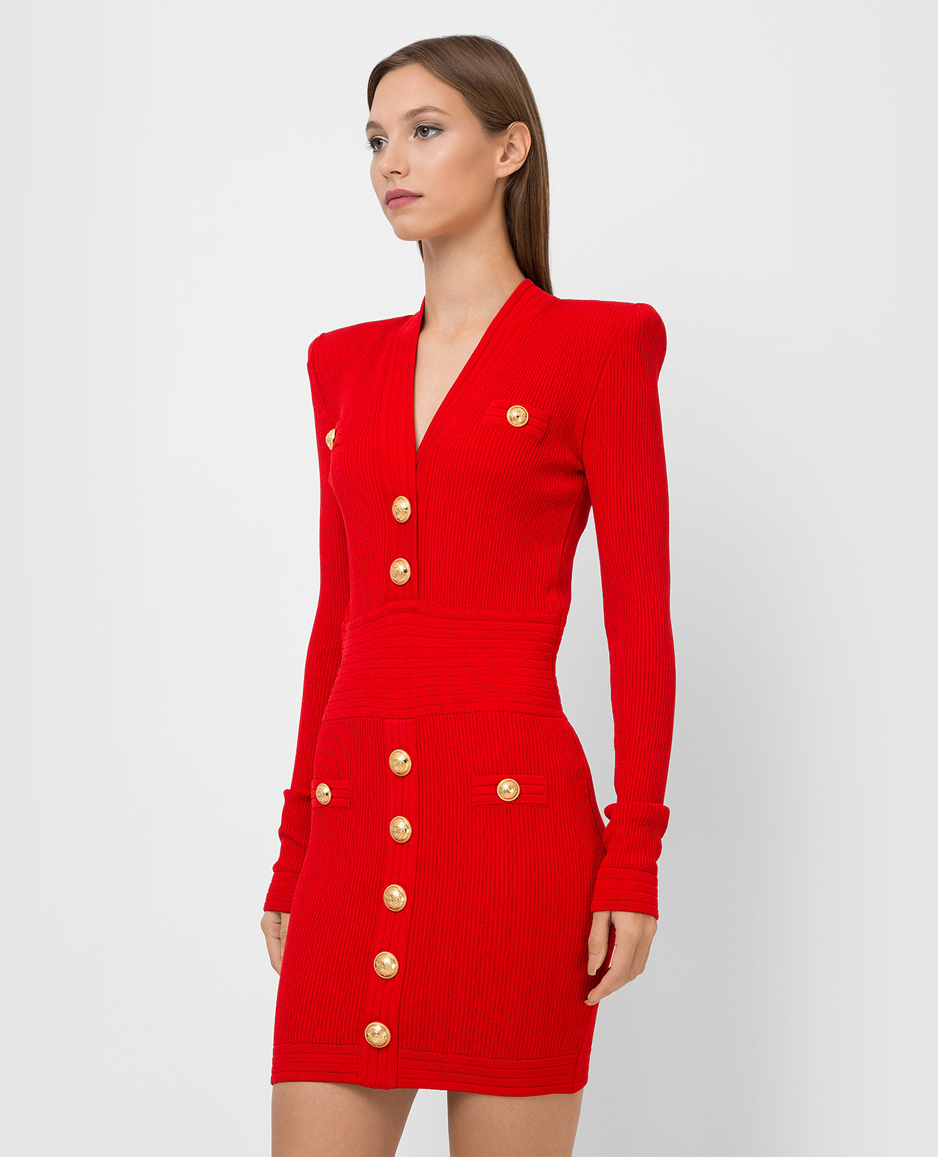 Balmain Красное платье мини с заклепками WF0R8060K211 изображение 3
