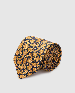 Stefano Ricci Детский шелковый желтый набор из галстука и платка-паше в узор YDX27002