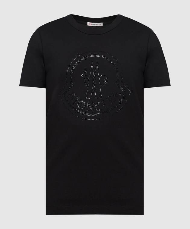 Moncler Черная футболка с эмблемой в кристаллы 8C00008829FB