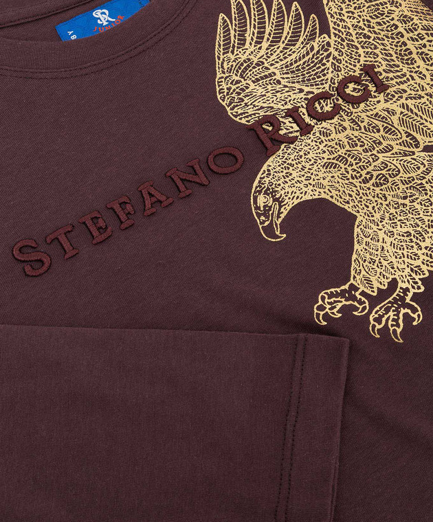 Stefano Ricci Детский коричневый лонгслив с вышивкой логотипа YNH8400041803 изображение 3