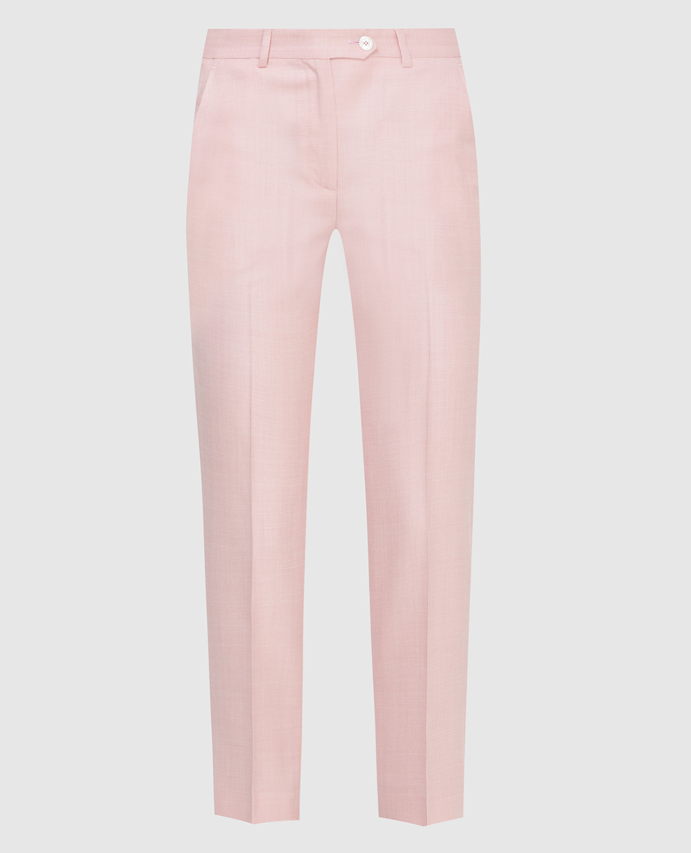 Розовые брюки из шерсти, шелка и льна