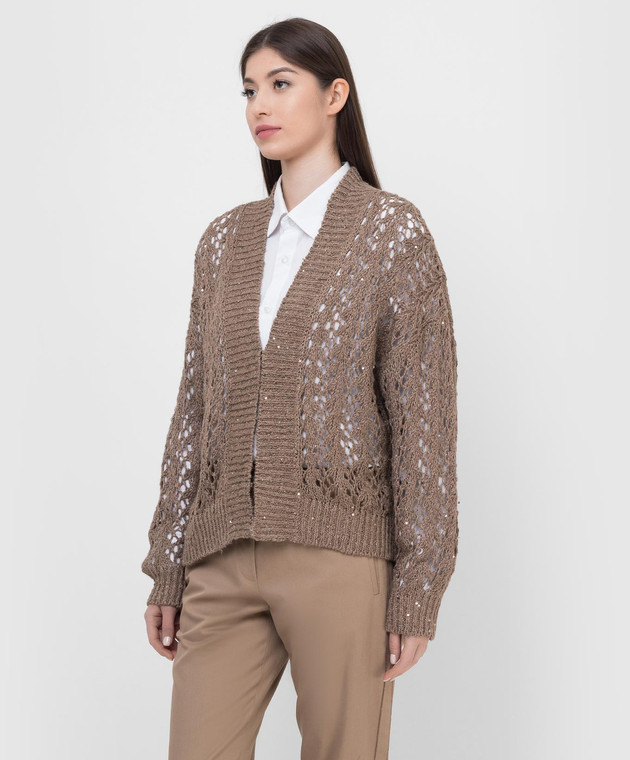Brunello Cucinelli Ажурный кардиган из льна и шелка в пайетках MCK386606 изображение 3