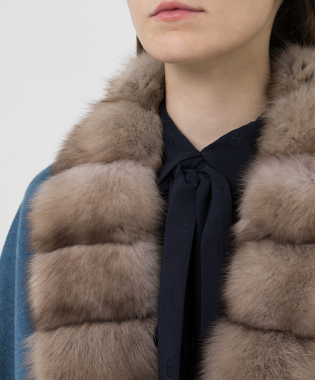 Real Furs House Синє пальто з кашеміру з хутром соболя GT01lLIGHTBLUE зображення 5