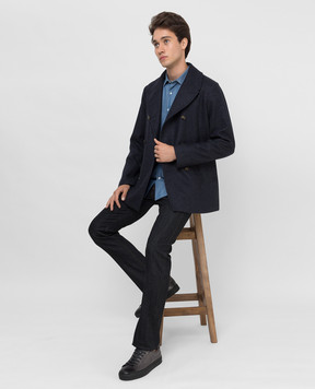 Loro Piana Синее укороченное пальто из шерсти и кашемира FAL7010