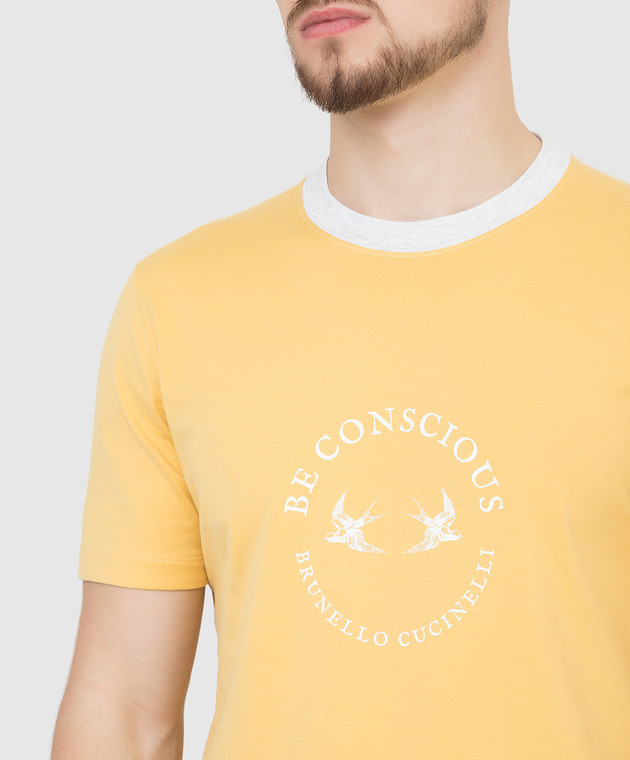 Brunello Cucinelli Желтая футболка с принтом M0T617137 изображение 5