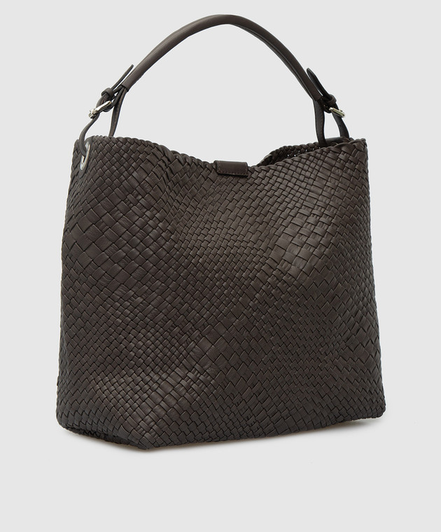 Alma Tonutti Темно-коричнева шкіряна сумка-хобо з плетінням Intrecciato 5201 зображення 3