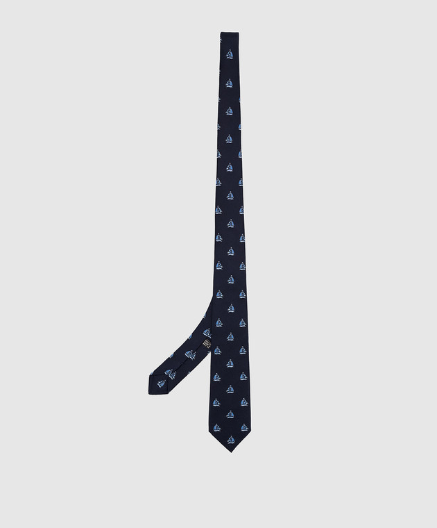 Stefano Ricci Детский темно-синий шелковый набор из галстука и платка-паше в узор YDHNG600 изображение 3