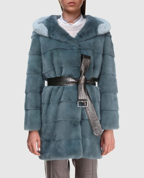 Florence Mode Блакитна шуба з хутра норки  L1827PERLA