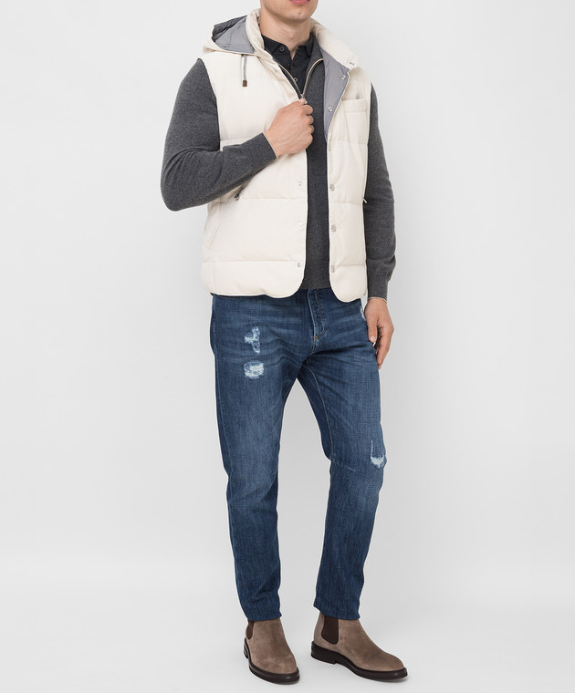 Brunello Cucinelli Светло-бежевый вельветовый пуховый жилет MQ4361162 изображение 2