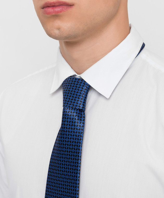 Stefano Ricci Темно-синій шовковий галстук в візерунок патерн CH41029 зображення 2