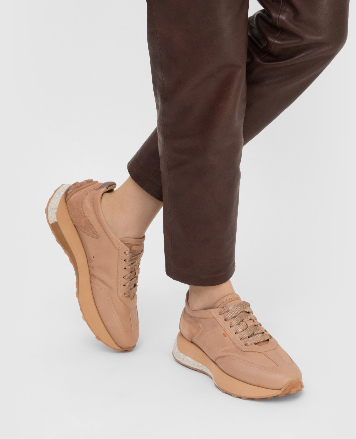 Santoni Светло-коричневые кожаные кроссовки WBNR60847CSGLBYE изображение 2