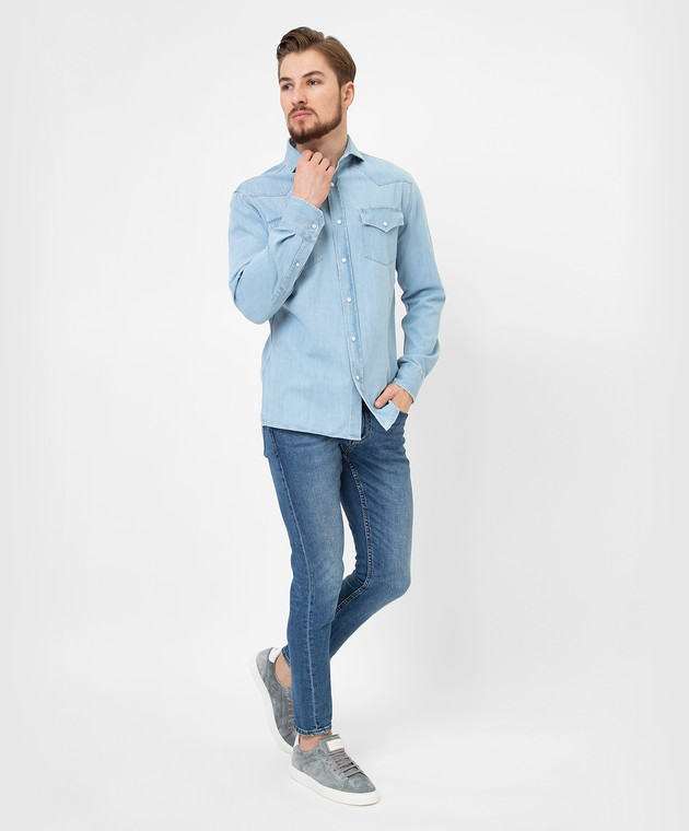 Brunello Cucinelli Голубая джинсовая рубашка ME6454008 изображение 2