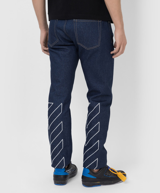 Off-White Темно-сині джинси-слім із вишивкою Diag Outline OMYA102C99DEN001 зображення 4