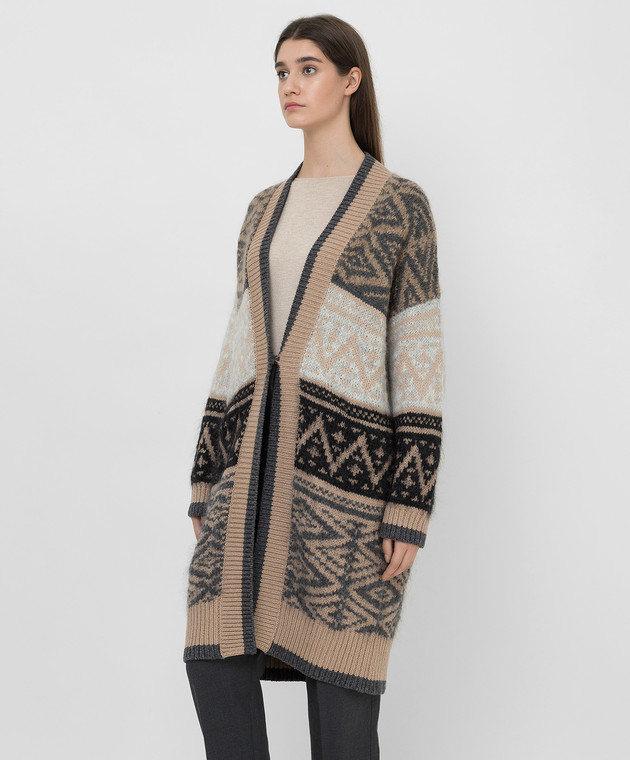 Brunello Cucinelli Кардиган из мохера и кашемира в контрастный узор MBB380506 изображение 3